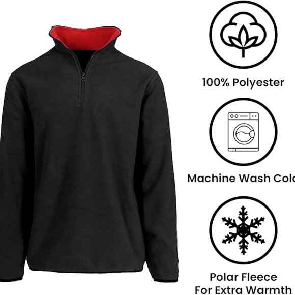 Men’s Quarter Zip Thermal Fleece Pullover Long Sleeve Sweatshirt Mid Weight Swea - Picture 2 of 3